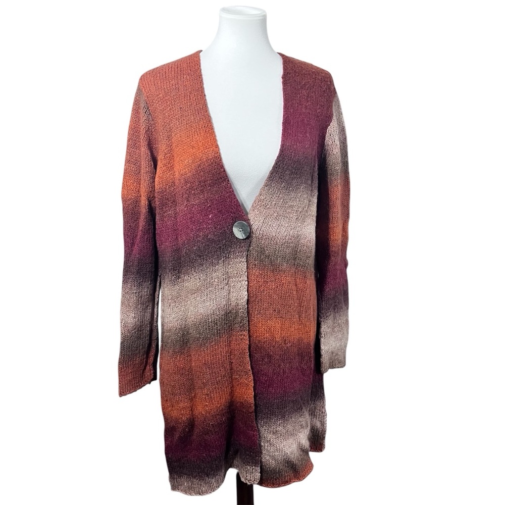 J. Jill Orange/Burgundy/Tan Ombré Long Cardigan Size Medium